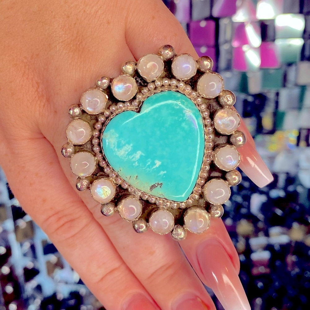 M&S Genuine Sterling & Turquoise Heart Ring With Opal